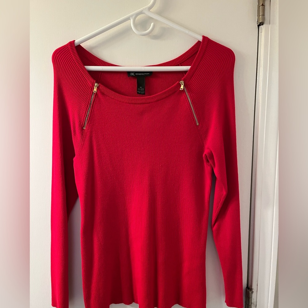 Red International Concepts Sweater with Gold Zippers XL